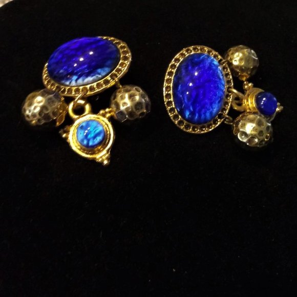ZOE COSTE VTG Signed Cobalt Dangle Drop Earrings - Picture 1 of 6
